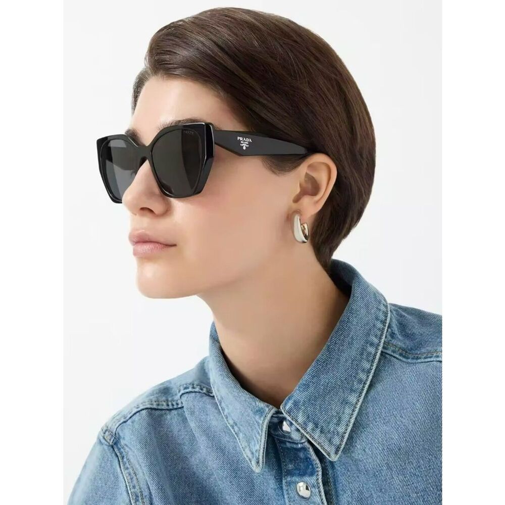 NEW Prada PR19ZS 1AB5S0 Black Dark Grey Women Cat Eye Sunglasses PR 19ZS - Picture 4 of 12